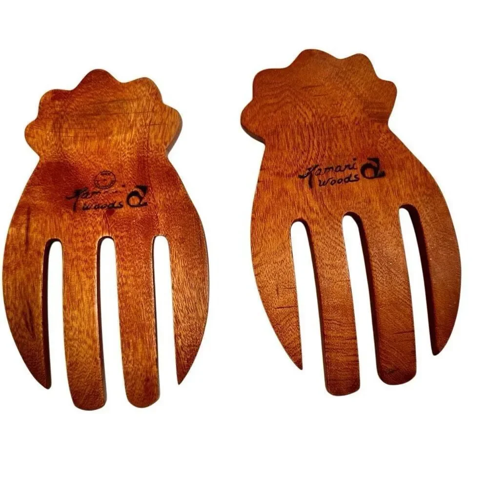 Kamani Woods Hand Carved  Hand salad servers